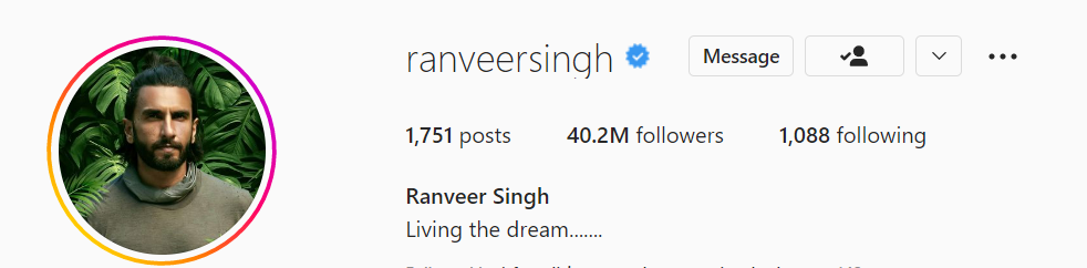 Ranveer Singh aflence Instagram