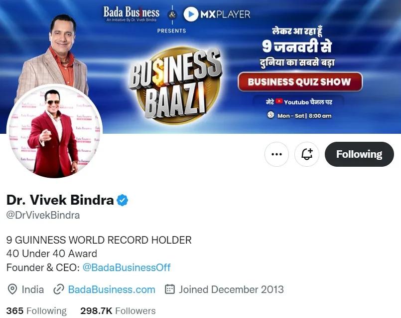 Vivek Bindra Twitter