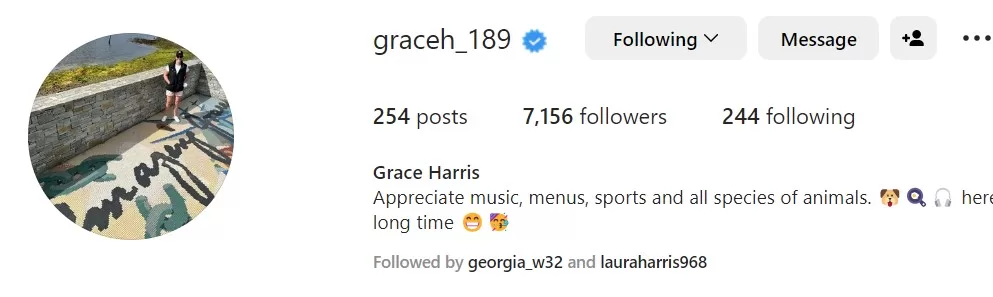 Grace harris instagram