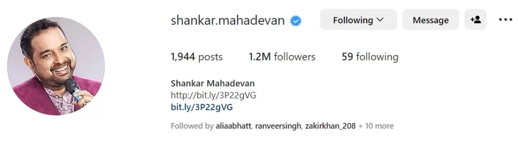 Shankar Mahadevan Instagram