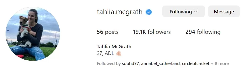 Tahlia McGrath instagram