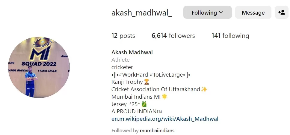 Akash Madhwal Instagram